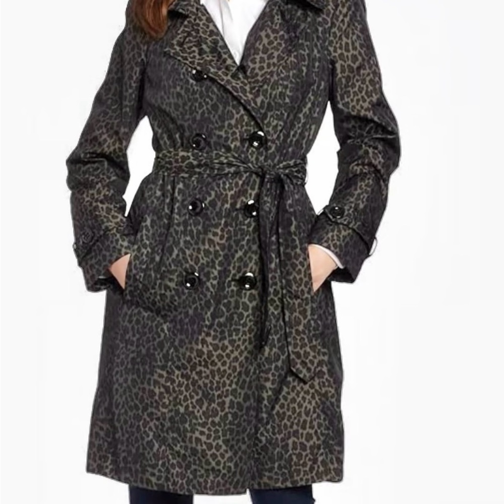 Calvin Klein Leopard Print Trench Coat - Black and Brown
